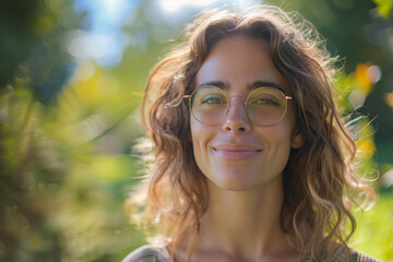 Radiant Young Woman with Glasses Enjoying Sunshine