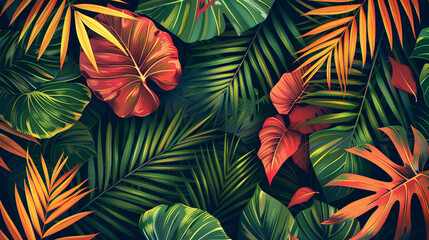 Fototapeta na wymiar Green background with tropical plant leaves and texture. Natural Lush Foliages of Leaf Texture Backgrounds