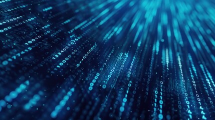 Futuristic Blue Binary Code Data Stream on Computer Monitor for Background