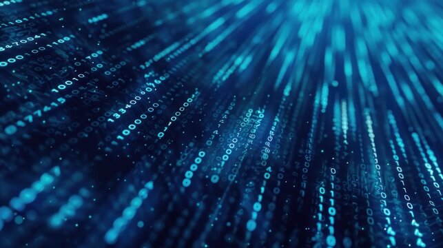 Futuristic Blue Binary Code Data Stream on Computer Monitor for Background