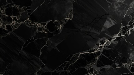 Elegant Black Marble Texture with Intricate Gold Veins - obrazy, fototapety, plakaty