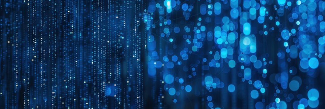 Futuristic Blue Binary Code Data Stream on Computer Monitor for Background