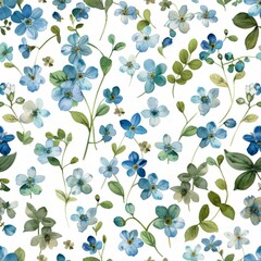 Obraz premium Delicate Blue Floral Pattern on a White Background for Design