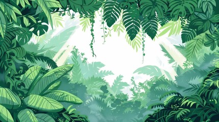 Lush Green Jungle Canopy with Sunlight Streaming Through Foliage