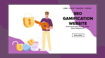 strategy seo gamification website vector. engagement user, experience content, keywords traffic strategy seo gamification website web flat cartoon illustration