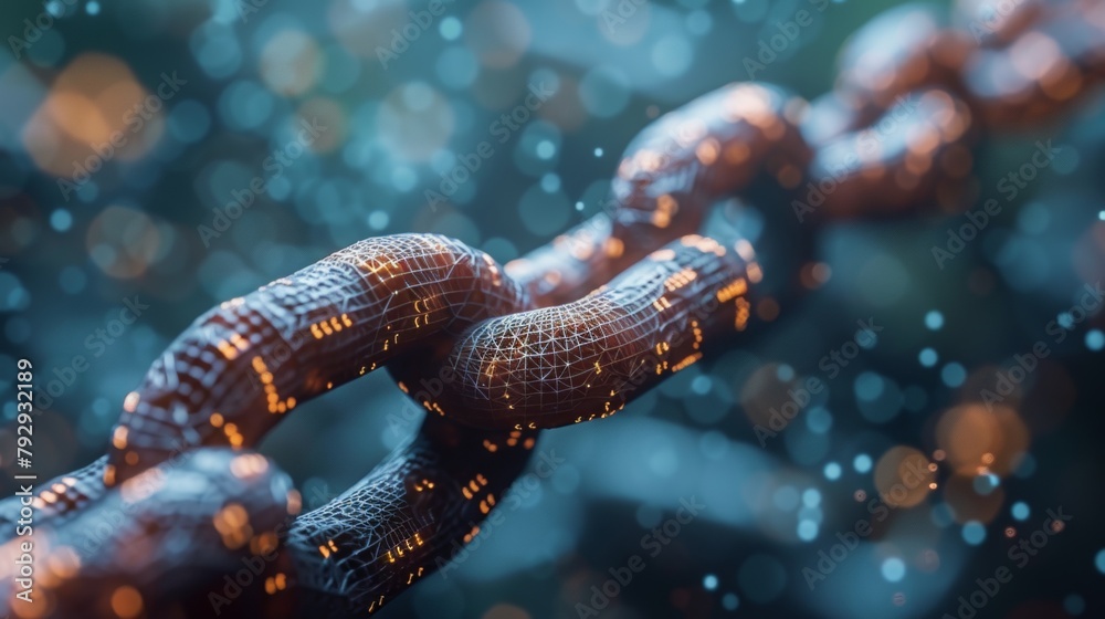 Wall mural in blockchain technology or cyber communication, polygonal chains are combined with binary codes