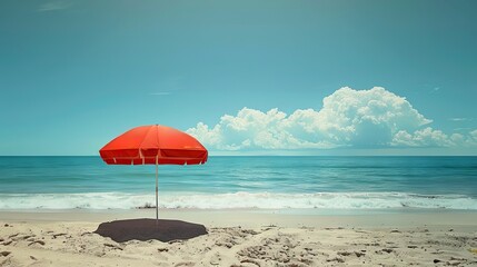 Sunny Beach Scene with an Open Umbrella