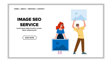 optimization image seo service vector. website ranking, google search, visibility traffic optimization image seo service web flat cartoon illustration