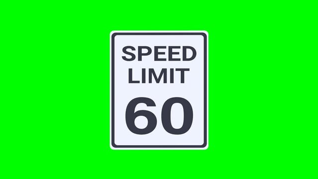 Appearance of a rectangular black and white 60 mph speed limit road sign from the USA on a green background, transparent background with alpha channel in flat design style