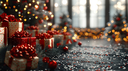 Christmas background with christmas gifts decoration - 3d rendering.