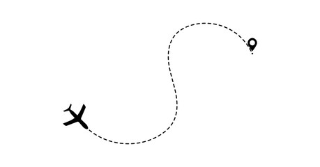 Flight routes Flat ways. Set of dashed airplane trajectory. Travel, distance, route concept. © CreativeEhvan