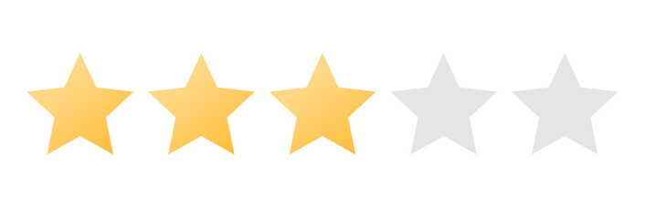Rating sticker icon with three golden stars on a white background. Flat design. White background. Isolated vector icon. Vector golden background. Vector graphics. - obrazy, fototapety, plakaty