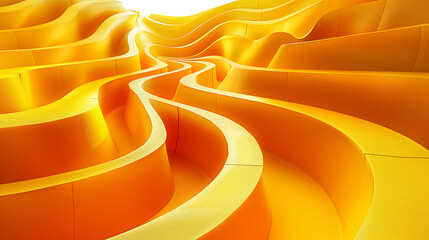 Abstract folded paper effect. Bright colorful yellow background. Maze made of paper. 3d rendering.