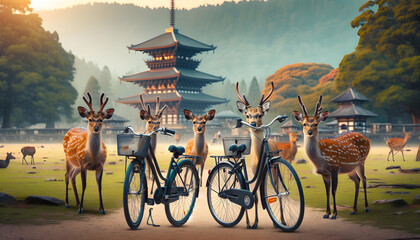Exploring Hokkaido: Two Bikes amid Nature's Serenity - obrazy, fototapety, plakaty