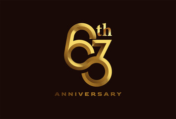 Golden 63 year anniversary celebration logo, Number 63 forming infinity icon, can be used for birthday and business logo templates, vector illustration