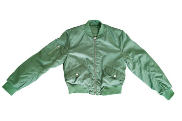 Green bomber jacket. White isolate.