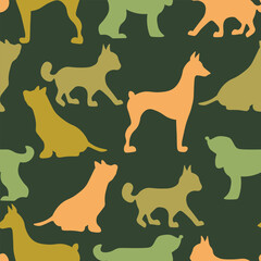 Vector seamless repeating childish pattern with cute dogs, cats in Scandinavian style. Animals background with dog, cat, pets, puppy for invitation, poster, card, flyer, textile, fabric