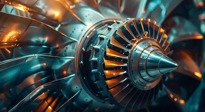 Futuristic industrial gas turbine engine with engineering Equipment. Industrial concept