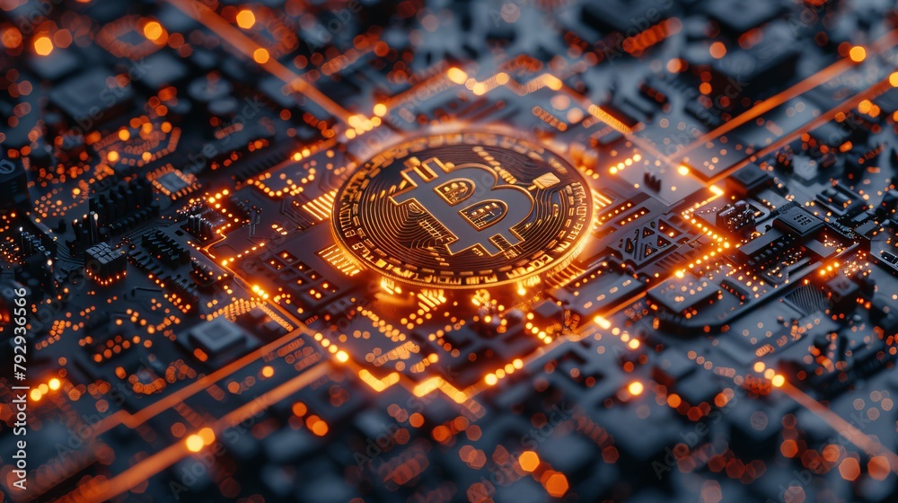 Aufkleber Cryptocurrency online trading concept using bitcoin symbol and electronic board pattern