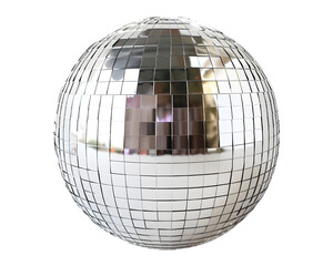 Silver disco mirror ball on transparent background