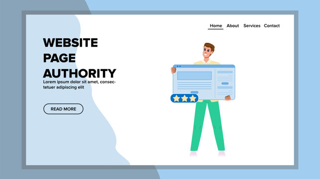 content website page authority vector. domain trust, links quality, traffic optimization content website page authority web flat cartoon illustration