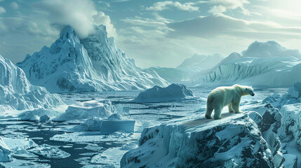 north pole landscape,  polar bear in polar regions, winter season