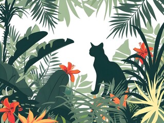 Fierce Feline Instinct A Lone Jungle Cat Prowls Through a Tropical Rainforest Paradise - obrazy, fototapety, plakaty
