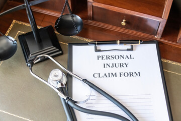 Legal Personal Injury Claim Form with Scales of Justice.