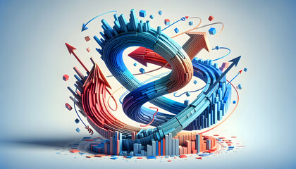 Dynamic 3D Icon: Illustrating Market Volatility and Financial Agility in Abstract Wallpaper Photo Stock