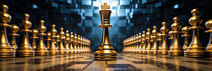 The king chess piece stands tall on the chessboard, symbolizing the essence of business planning, strategy, and leadership.