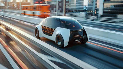 Overtaking city vehicle by autonomous self-driving electric car