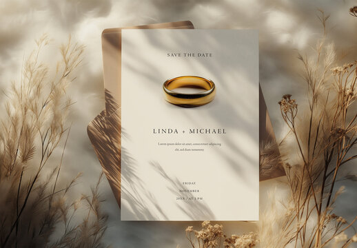 Blank Invitation Mockup Card With Beige Background and Generative ai