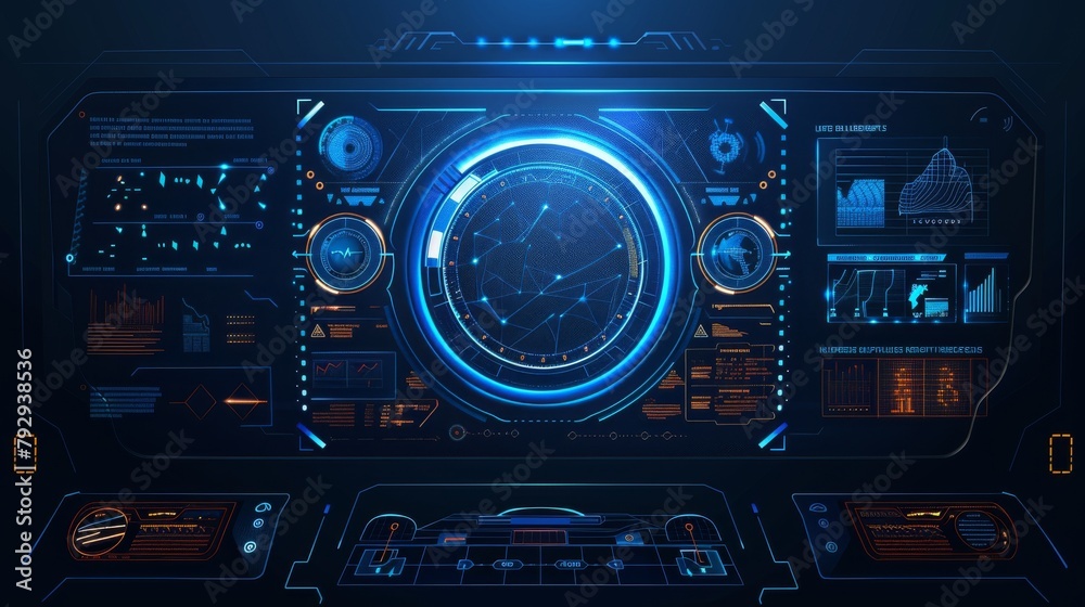 Poster A futuristic graphic user interface. Abstract graphics. Infographics. Modern science abstract. Illustration.
