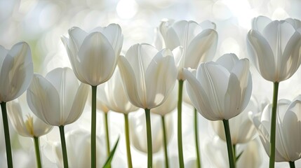 Stunning white tulips blooming gracefully against a backdrop of crisp white