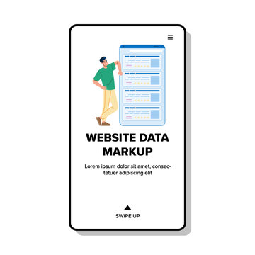 structured website data markup vector. seo html, json ld, semantic tags structured website data markup web flat cartoon illustration