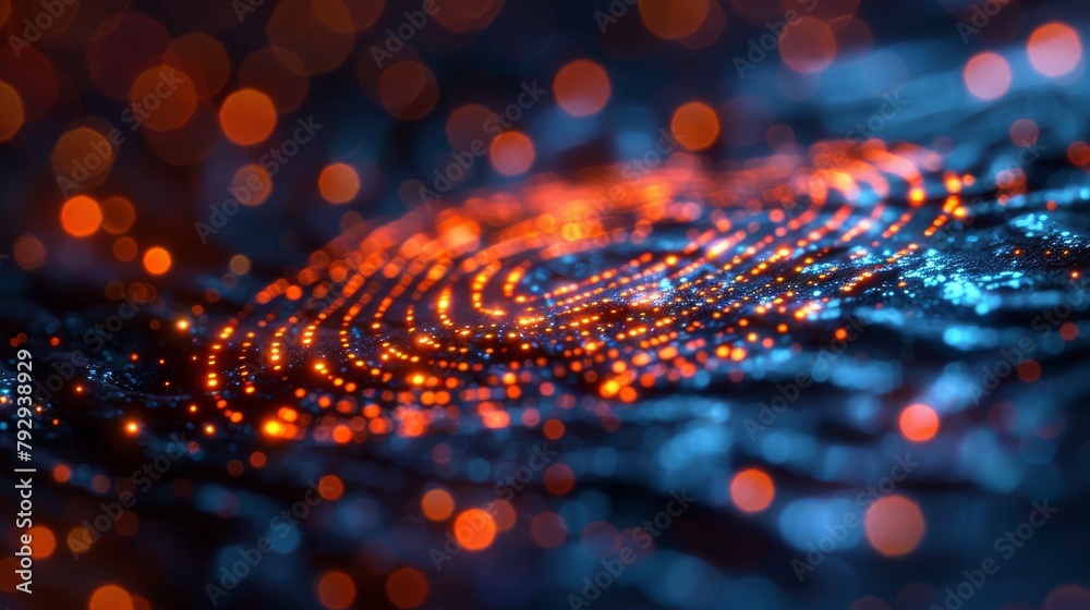 Poster Graph of futuristic fingerprint with digital technology icons as a concept of cyber security or biometrics
