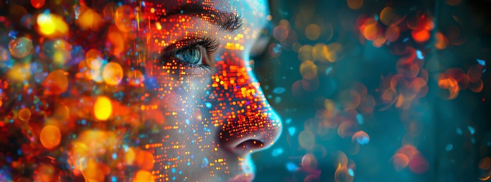 Sch&ouml;nes Frauen Gesicht mit bunten Elementen fantasievoll