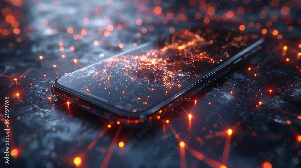Poster An image of a realistic device simulated within a global network is used to illustrate the concept of mobile communication technology
