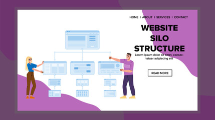 internal website silo structure vector. links pages, categories subcategories, keywords organization internal website silo structure web flat cartoon illustration © sevector