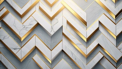 Illustrate an abstract geometric pattern that mimics the look of white marble and gold veins