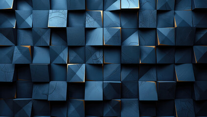 Dark blue wall background with cubes, 3d rendering. Created with Ai