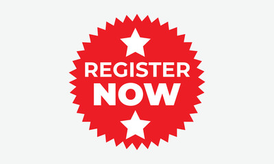 Red register now on speech bubble or register now on speech bubble