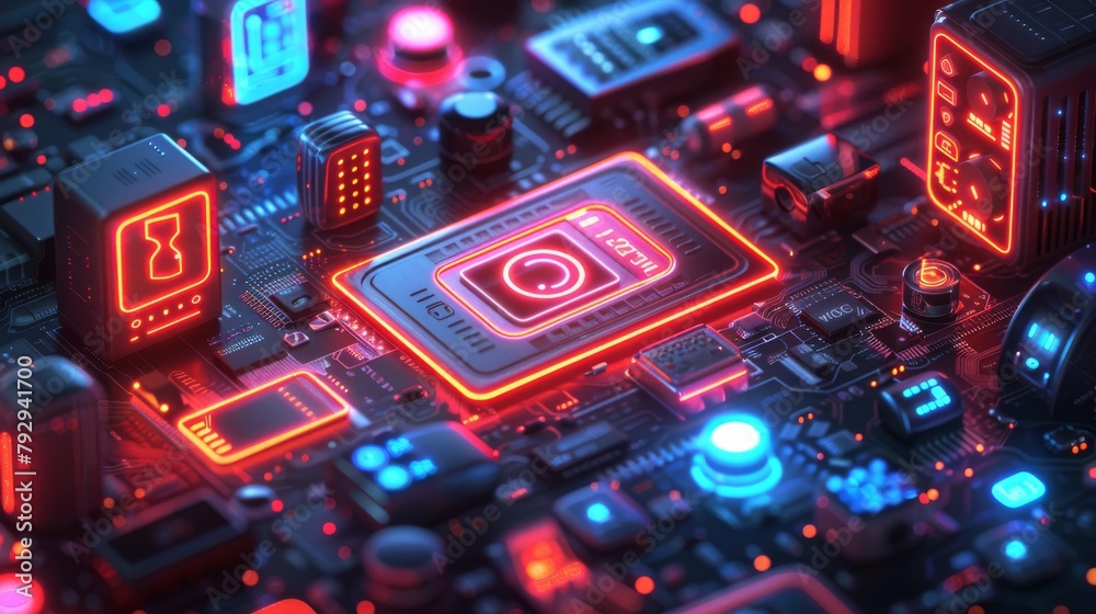 Poster iot concept, appliances icons combined with electronic patterns