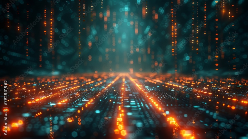 Fototapete Binary code graphic can be used for decoration or as a backdrop in a futuristic digital technology scene