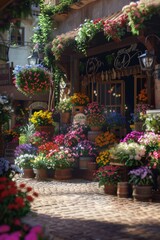 Fototapeta na wymiar Charming Blossoms: Vibrant Flower Arrangements inQuaint Shop