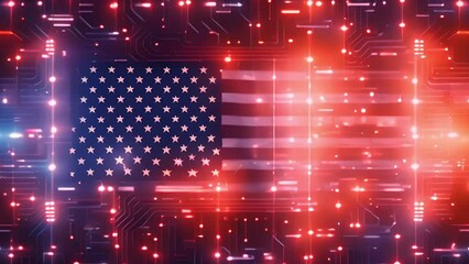 American flag intertwined with digital symbols, representing democracy and digitalized elections - Powered by Adobe
