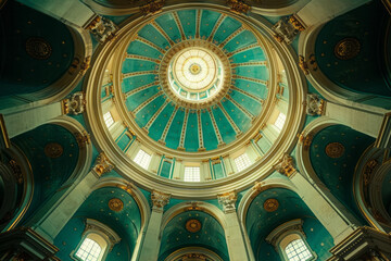 An image of a ceiling with a painted illusion of a dome, using gradients and shading to create a sen