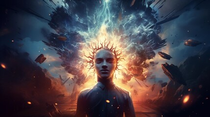 illustration of annual collective mind concept art, exploding mind, inner world, dreams, emotions, imagination and creative mind. - obrazy, fototapety, plakaty