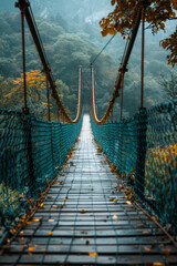 Obraz premium A scene depicting a minimalist bridge, where a thin, flat walkway is supported by sparse, evenly spa