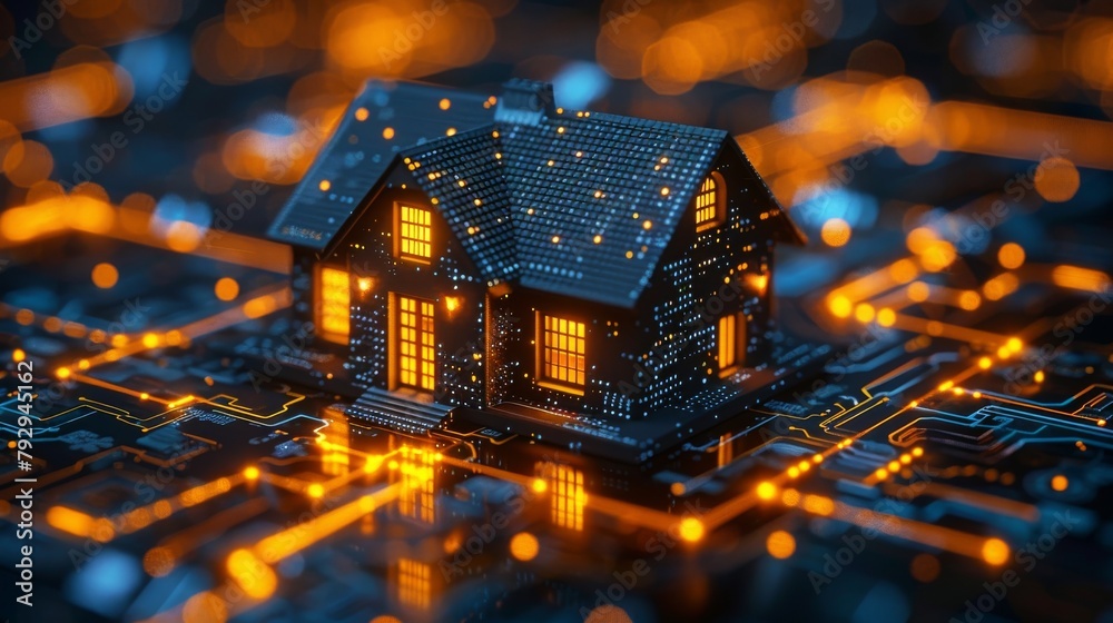 Aufkleber isometric view of mobile and house with smart home technology.